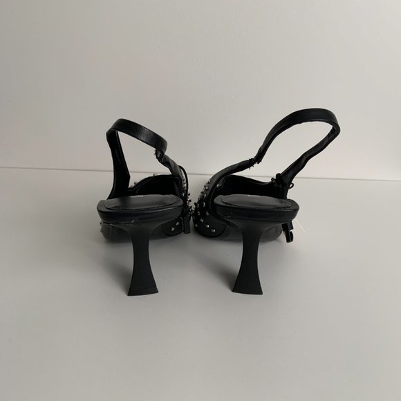 Zara Sexy Edgy Studded Sling Back Heels Black Size 36 - Picture 9 of 11
